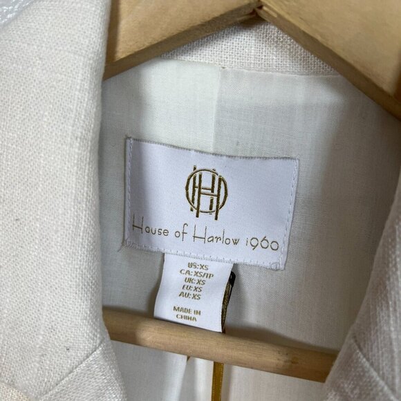 House of Harlow Linen Blend Blazer Jacket Size XS Ivory Double Breasted Tie - Picture 3 of 13